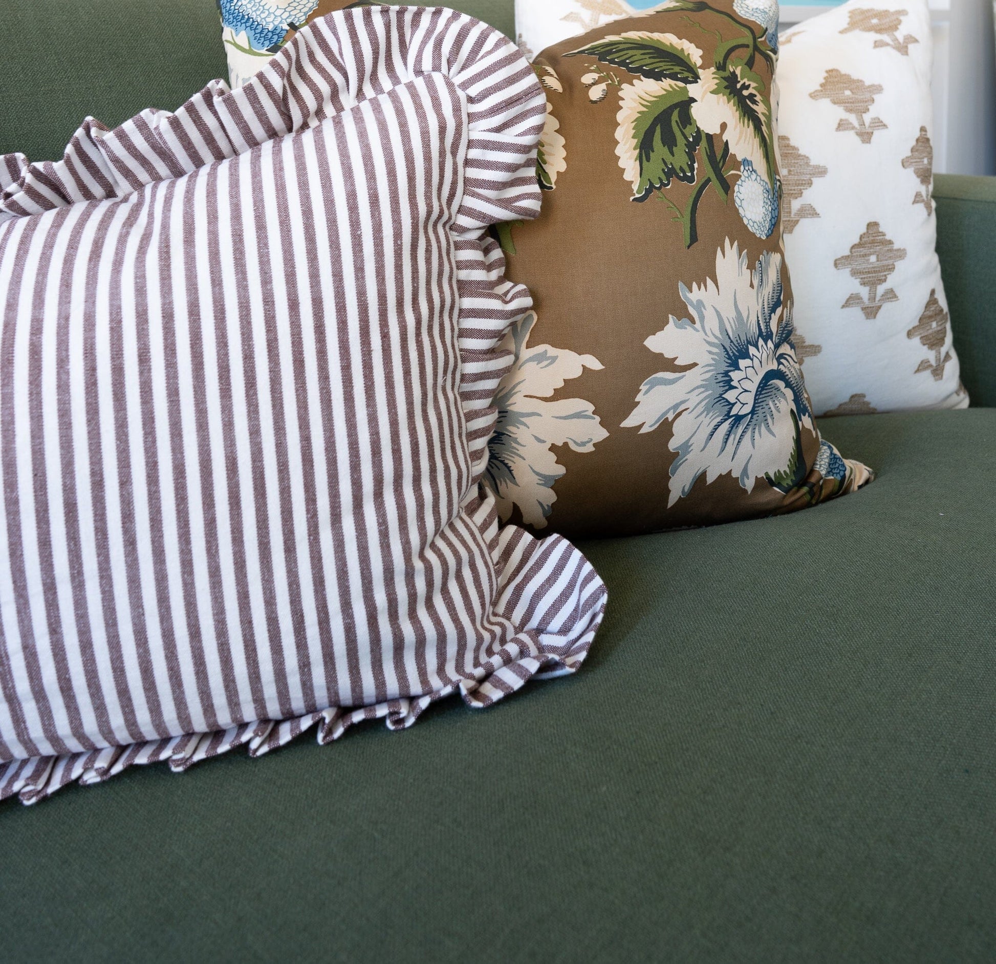 Ruffle Lumbar Pillow Brown and White Stripes Pillows 