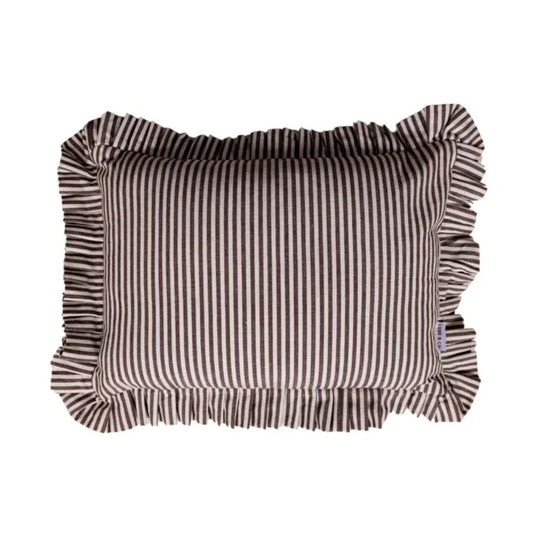 Ruffle Lumbar Pillow Embroidery Brown Stripes Pillows 