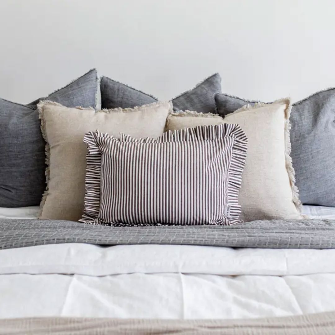 Ruffle Lumbar Pillow Embroidery Brown Stripes Pillows 