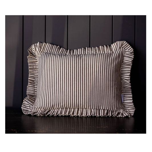 Ruffle Lumbar Pillow Embroidery Brown Stripes Pillows 