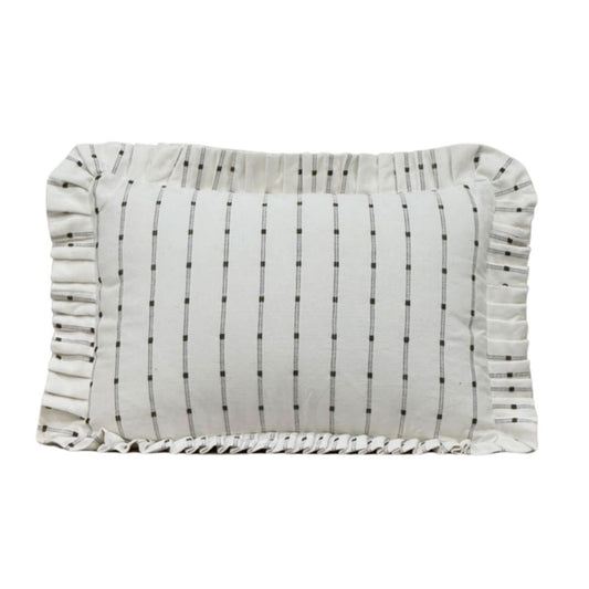 Ruffle Lumbar Pillow Embroidery Olive Green Stripes Pillows 