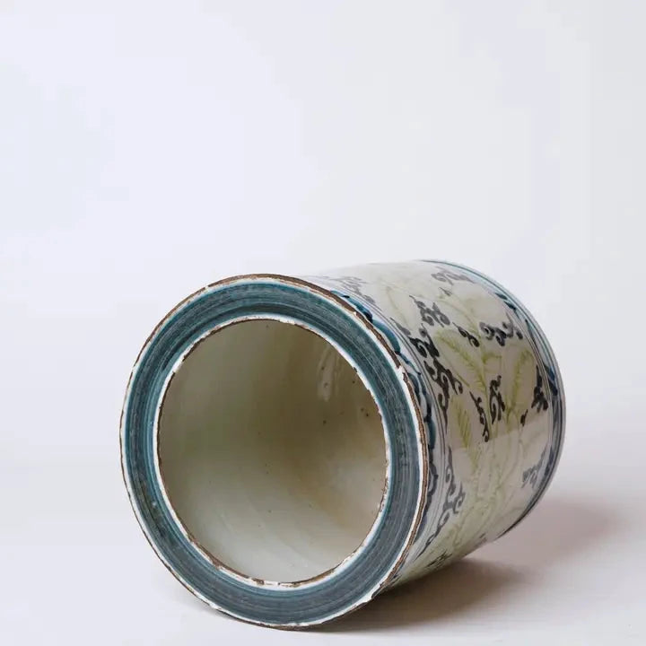 Rustic Blue and Green Floral Porcelain Cachepot Vases & Planters 