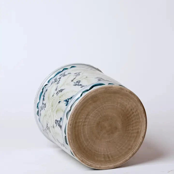 Rustic Blue and Green Floral Porcelain Cachepot Vases & Planters 