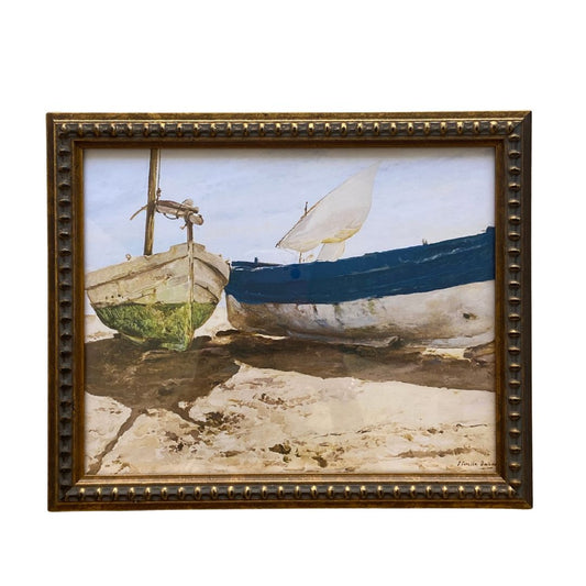 Sailboats on Sand Vintage Print Framed Art 