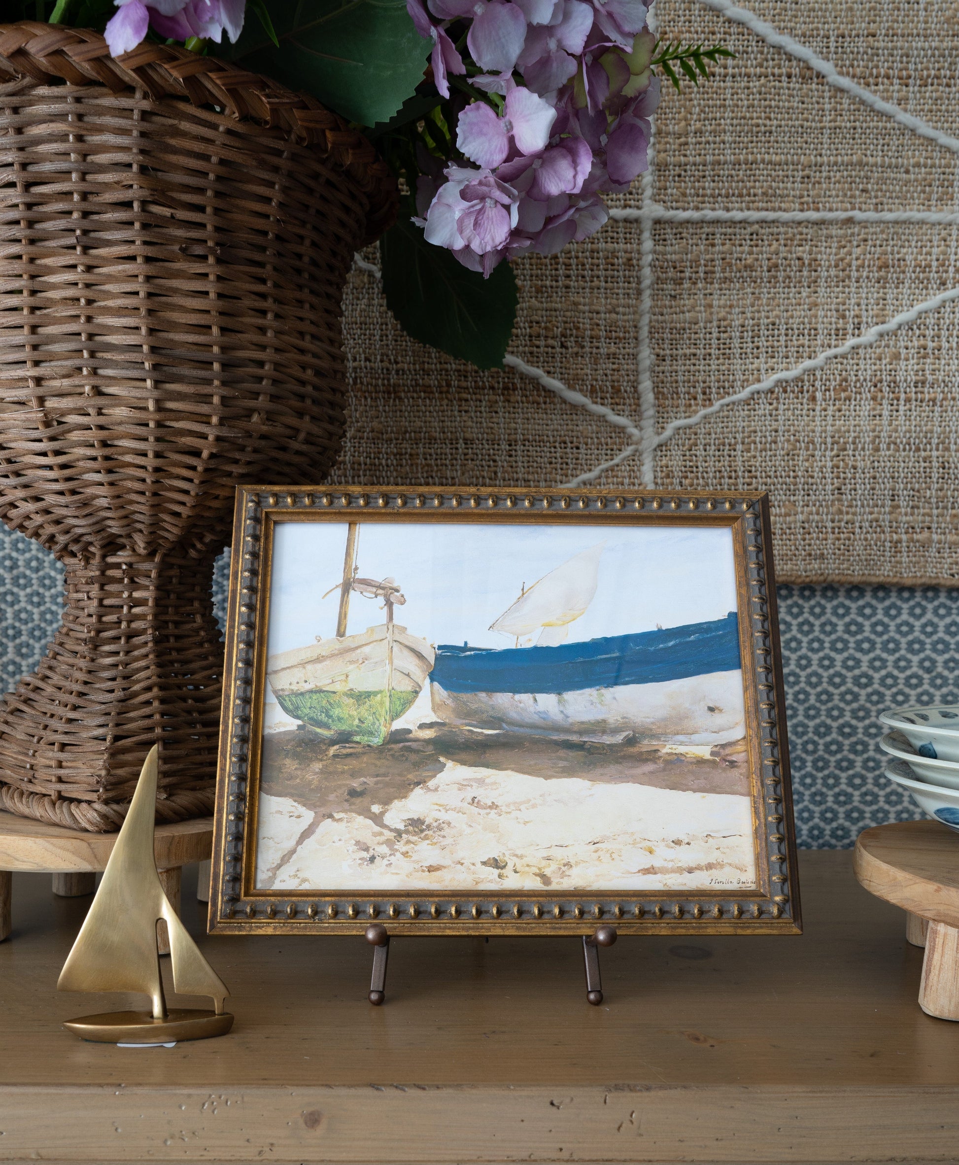 Sailboats on Sand Vintage Print Framed Art 