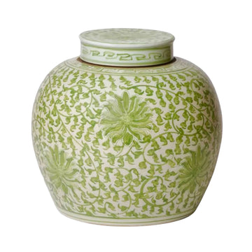 Scrolling Lotus Green and White Jar Vases & Planters 
