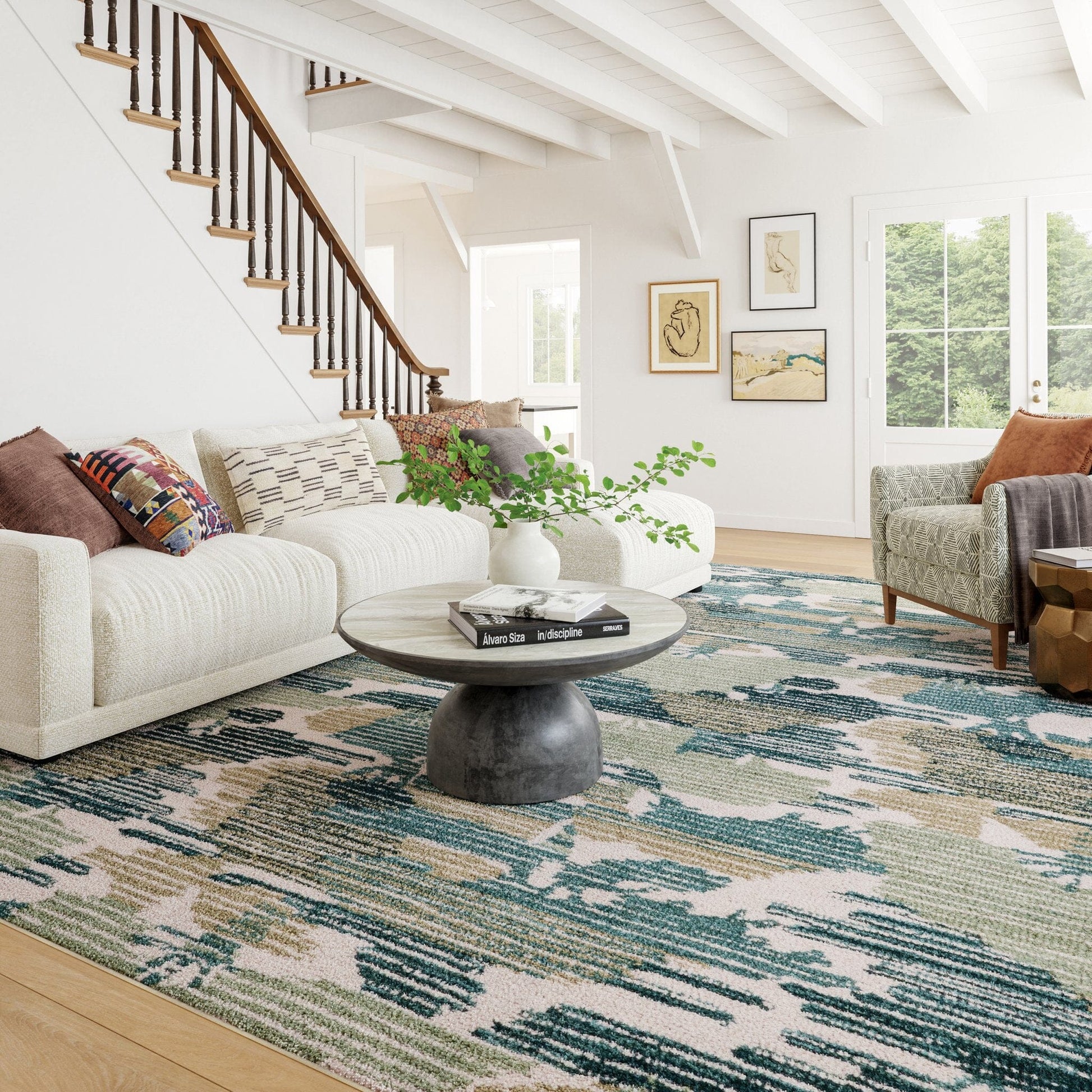 Sierro Modern Abstract Machine Washable Rug - Green Rugs 
