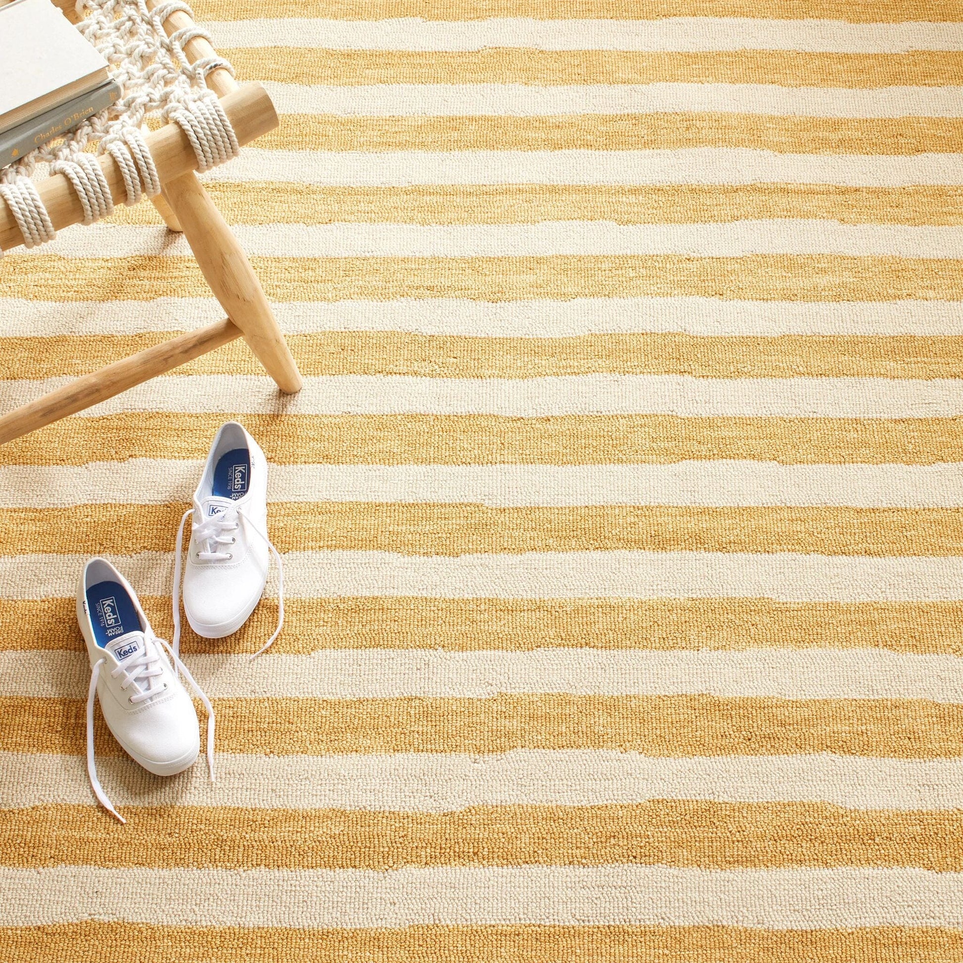 Silas Stripe Gold Hand Micro Hooked Wool Rug Rugs 