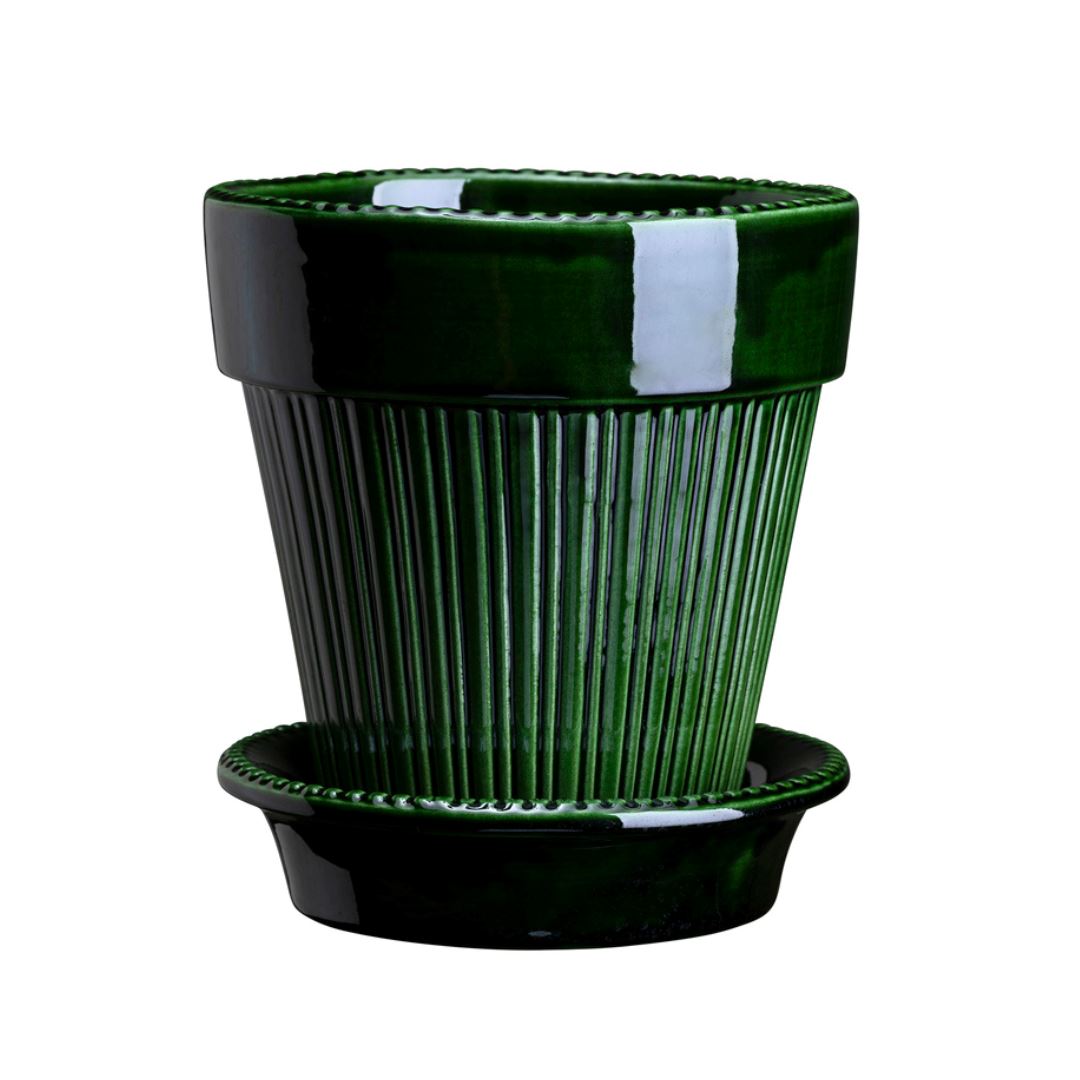 Simona Pot & Saucer - Emerald Green Vases, Planters & Jars 