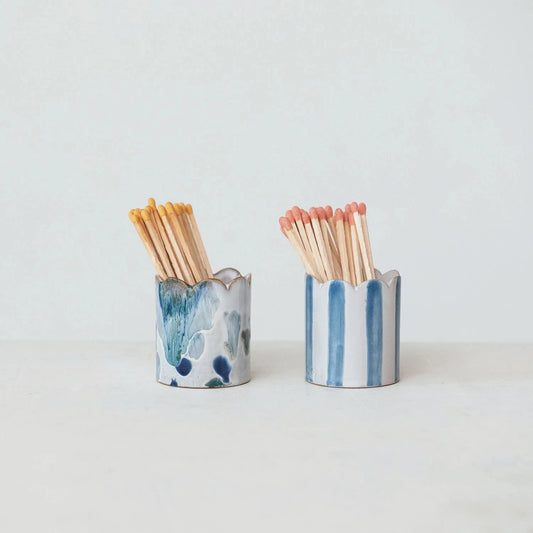 Stoneware Matchstick Holder with Striker Candles & Home Fragrance 