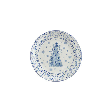 Stoneware Plate with Tree, White and Blue Kitchen 