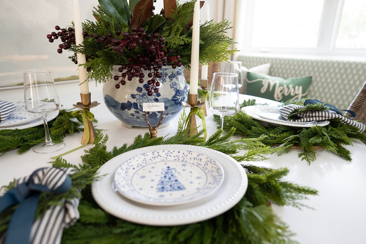 Stoneware Plate with Tree, White and Blue Kitchen 