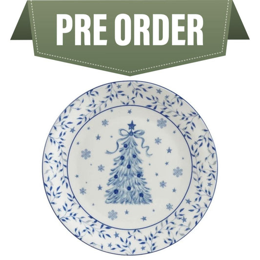 Stoneware Plate with Tree, White and Blue Kitchen 