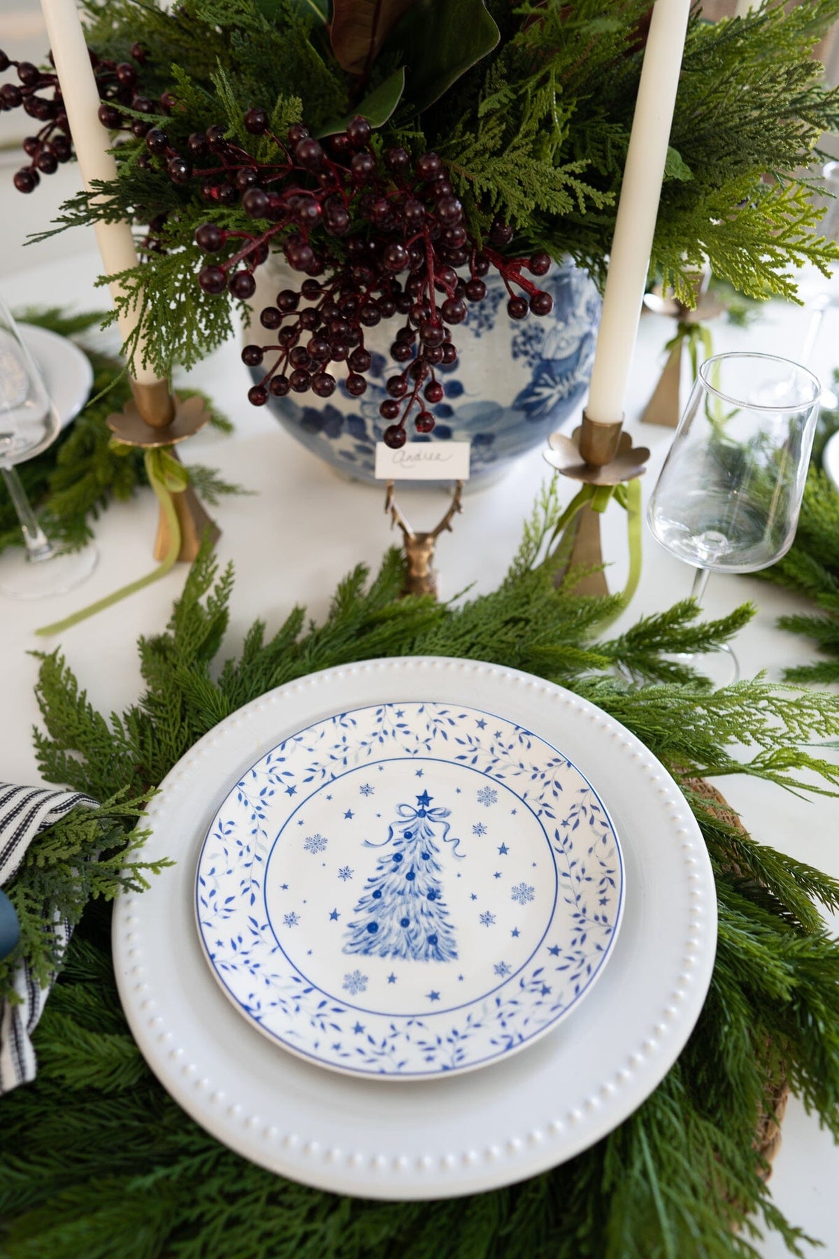 Stoneware Plate with Tree, White and Blue Kitchen 