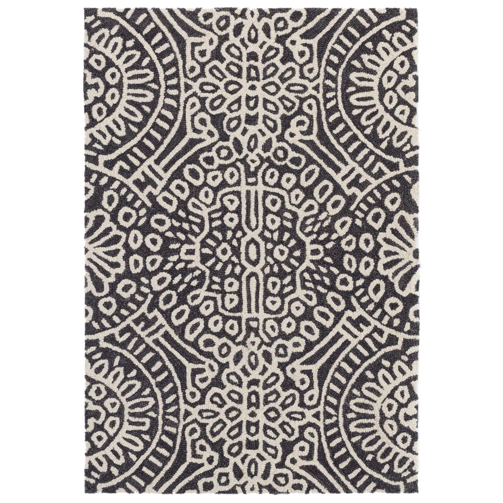 Temple Charcoal Hand Micro Hooked Wool Rug Rugs 