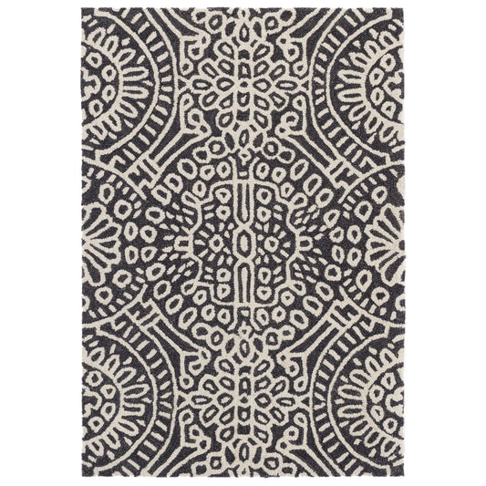 Temple Charcoal Hand Micro Hooked Wool Rug Rugs 