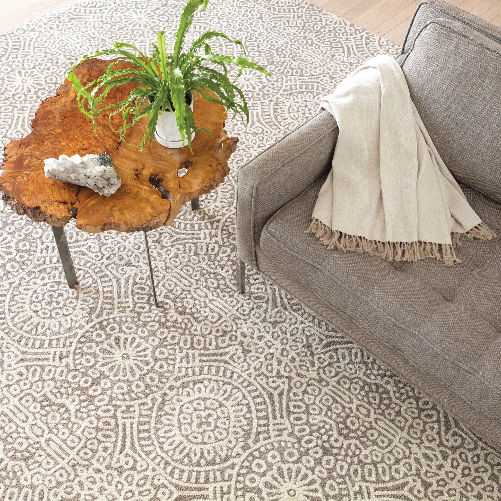 Temple Taupe Hand Micro Hooked Wool Rug Rugs 