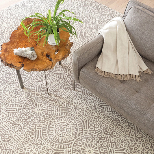 Temple Taupe Hand Micro Hooked Wool Rug Rugs 