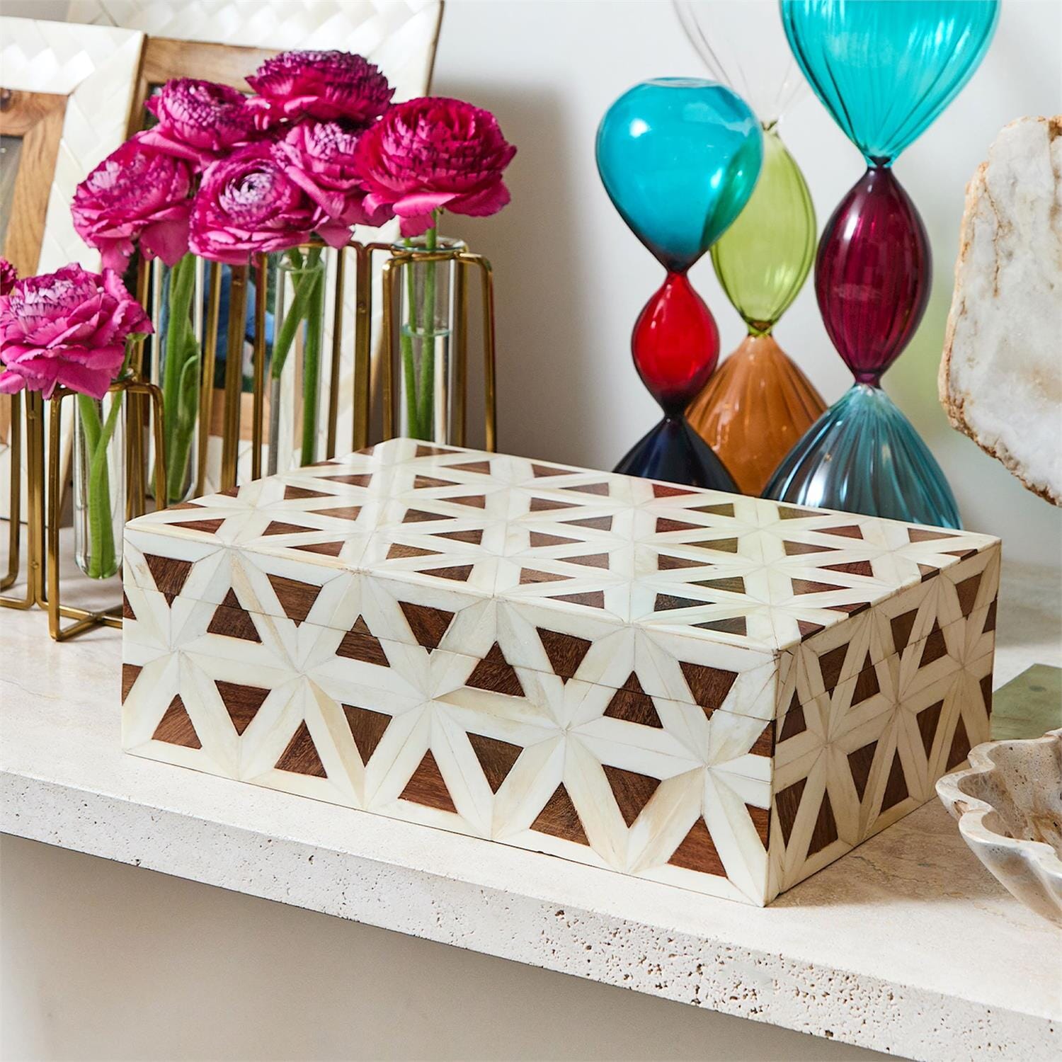 Triangle Patterned Bone Box Objects & Accents 