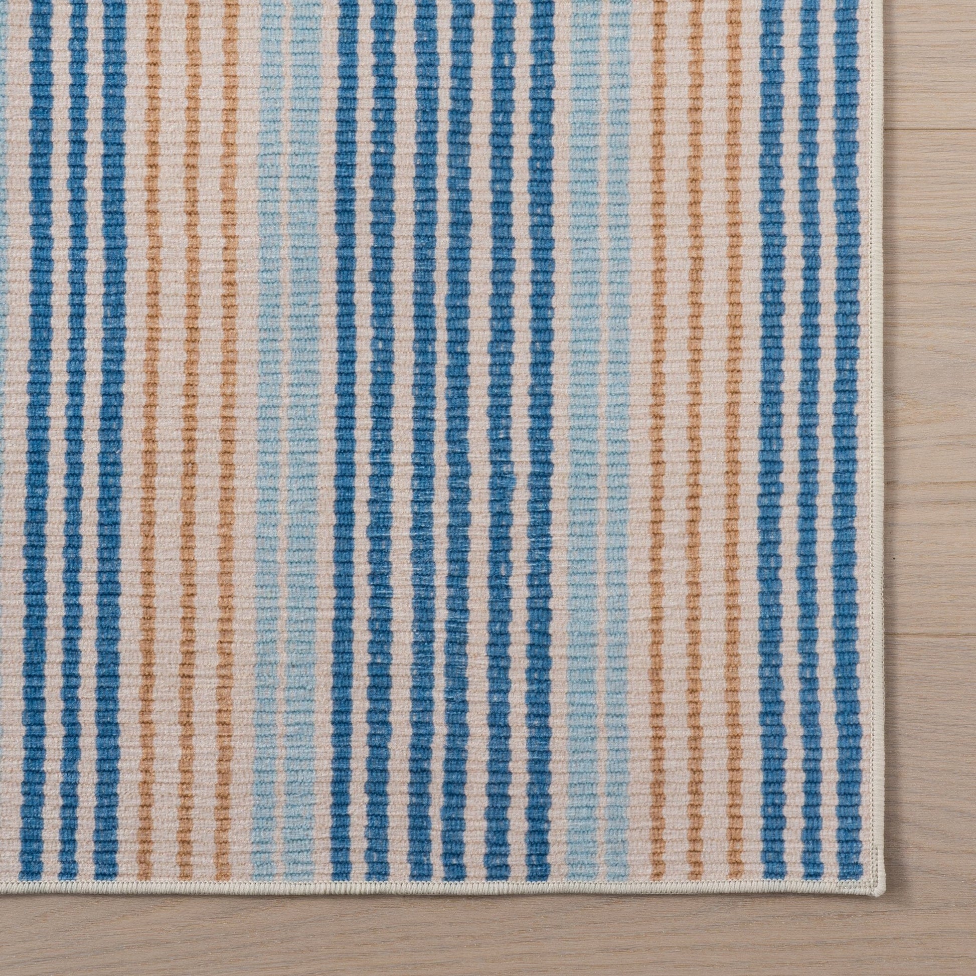 Tyne Coastal Striped Machine Washable Rug - Blue Rugs 