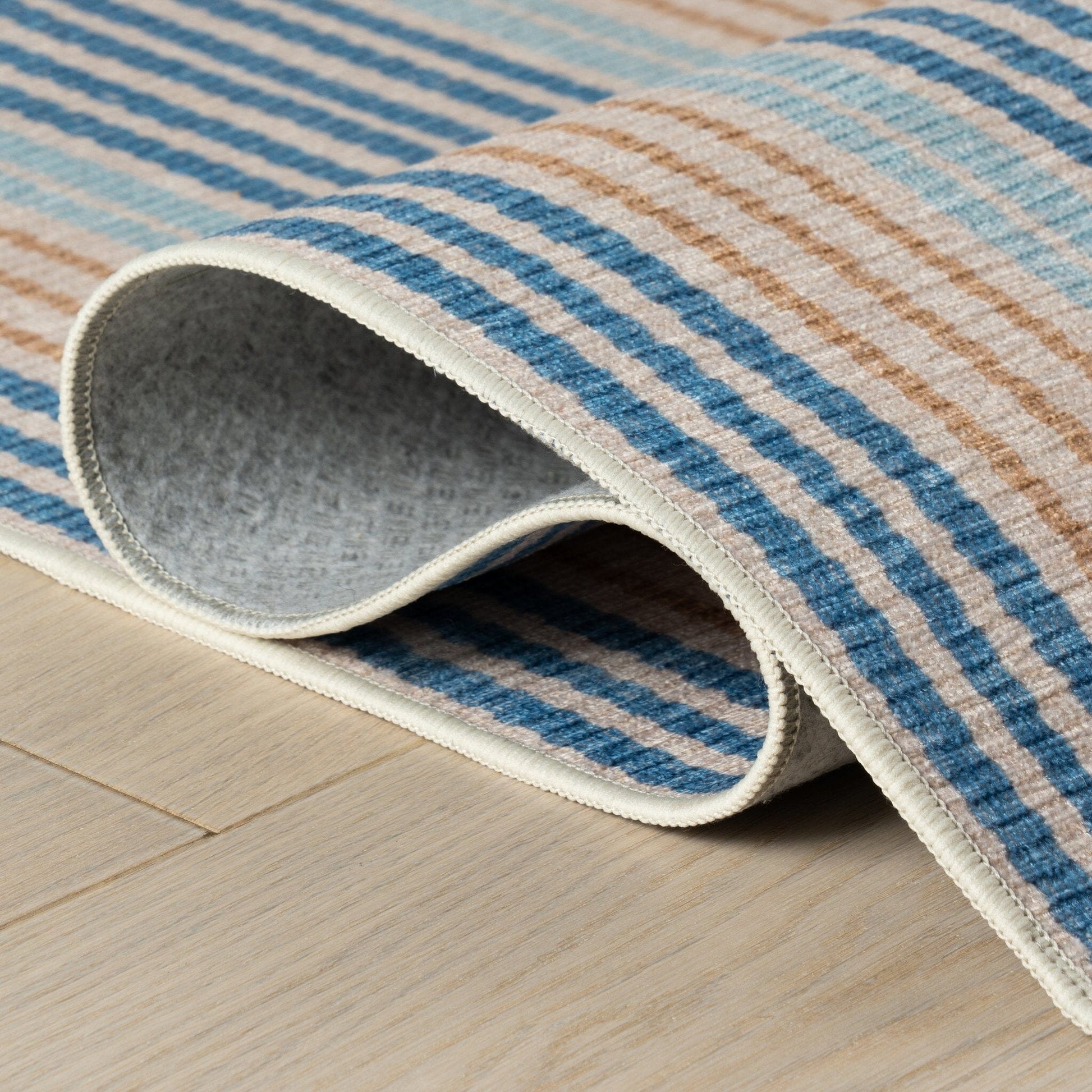 Tyne Coastal Striped Machine Washable Rug - Blue Rugs 