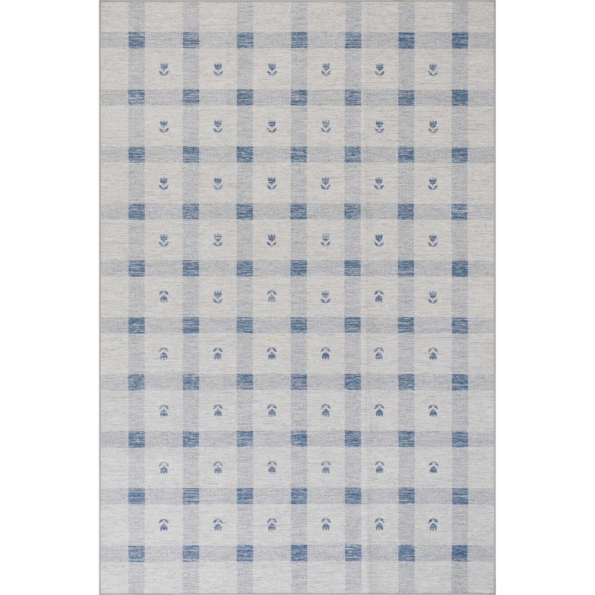Valen Modern Plaid Machine Washable Rug - Blue Rugs 