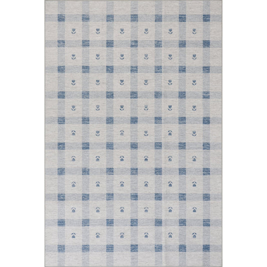 Valen Modern Plaid Machine Washable Rug - Blue Rugs 