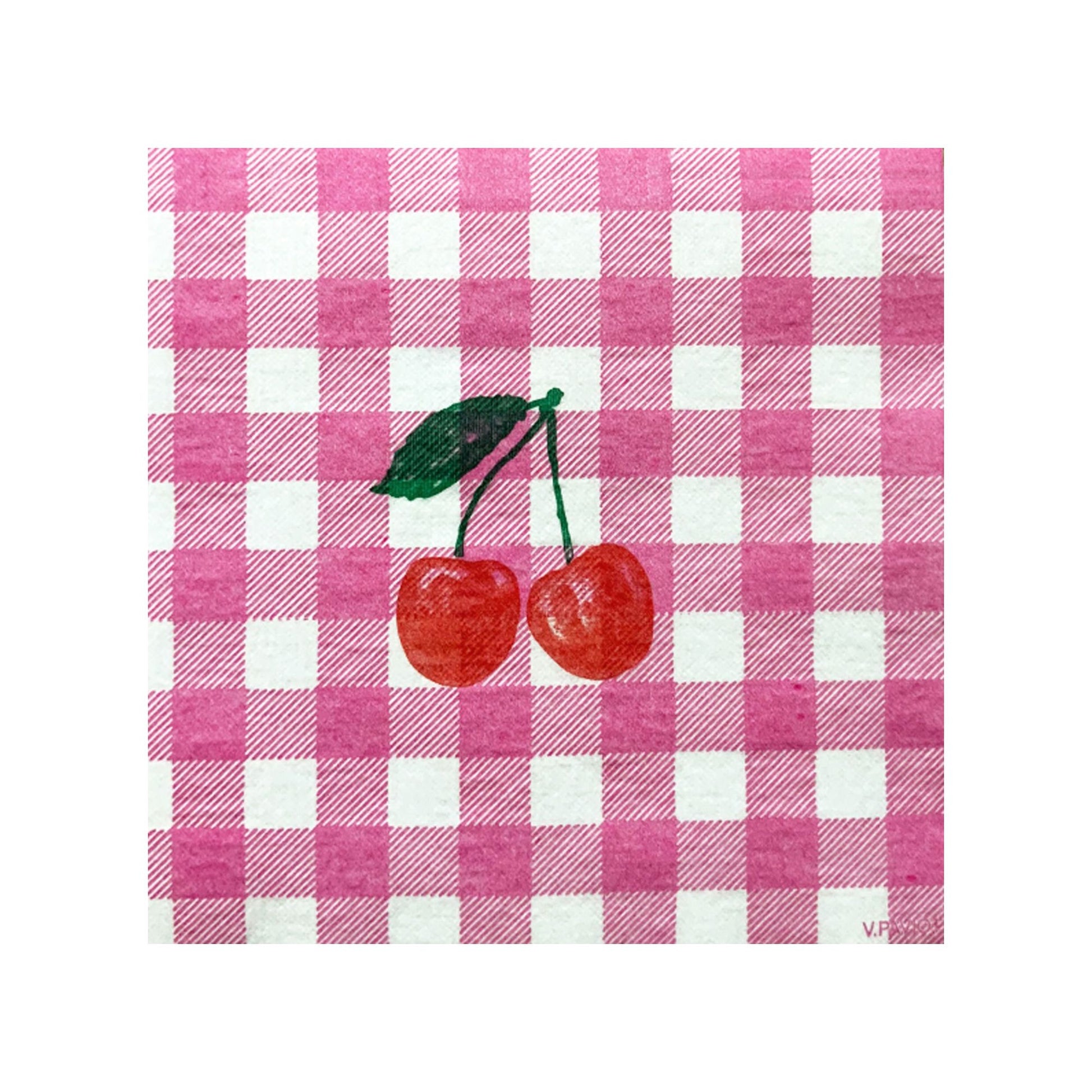 Vichy Cerise Paviot Cocktail Napkins Linens 