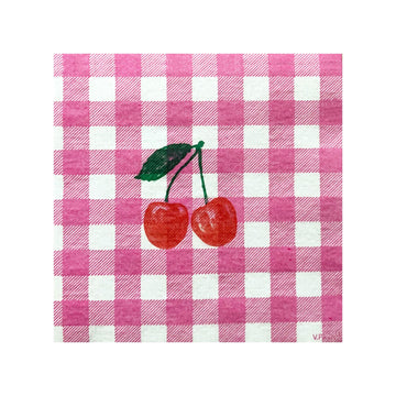 Vichy Cerise Paviot Cocktail Napkins Linens 