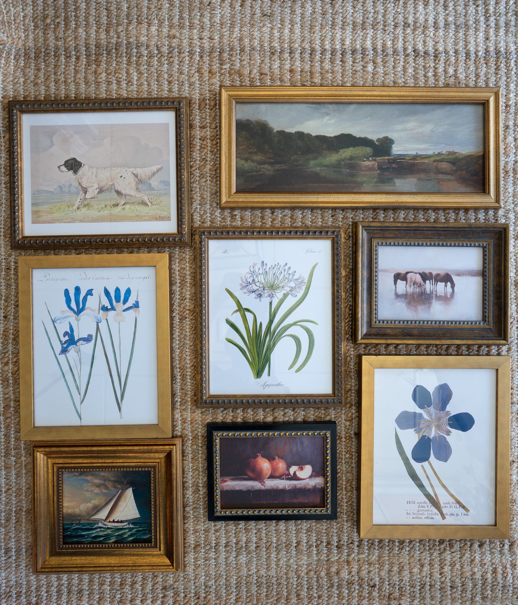 Vintage Blue Flower Art On Distressed Background Frame Framed Art 