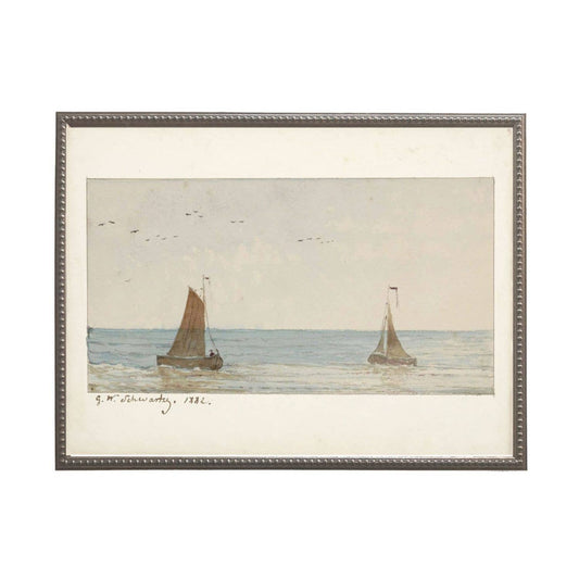 Vintage watercolor sailboat scene A Beaded Gold Frame 6864 Bg 10" X 8" 