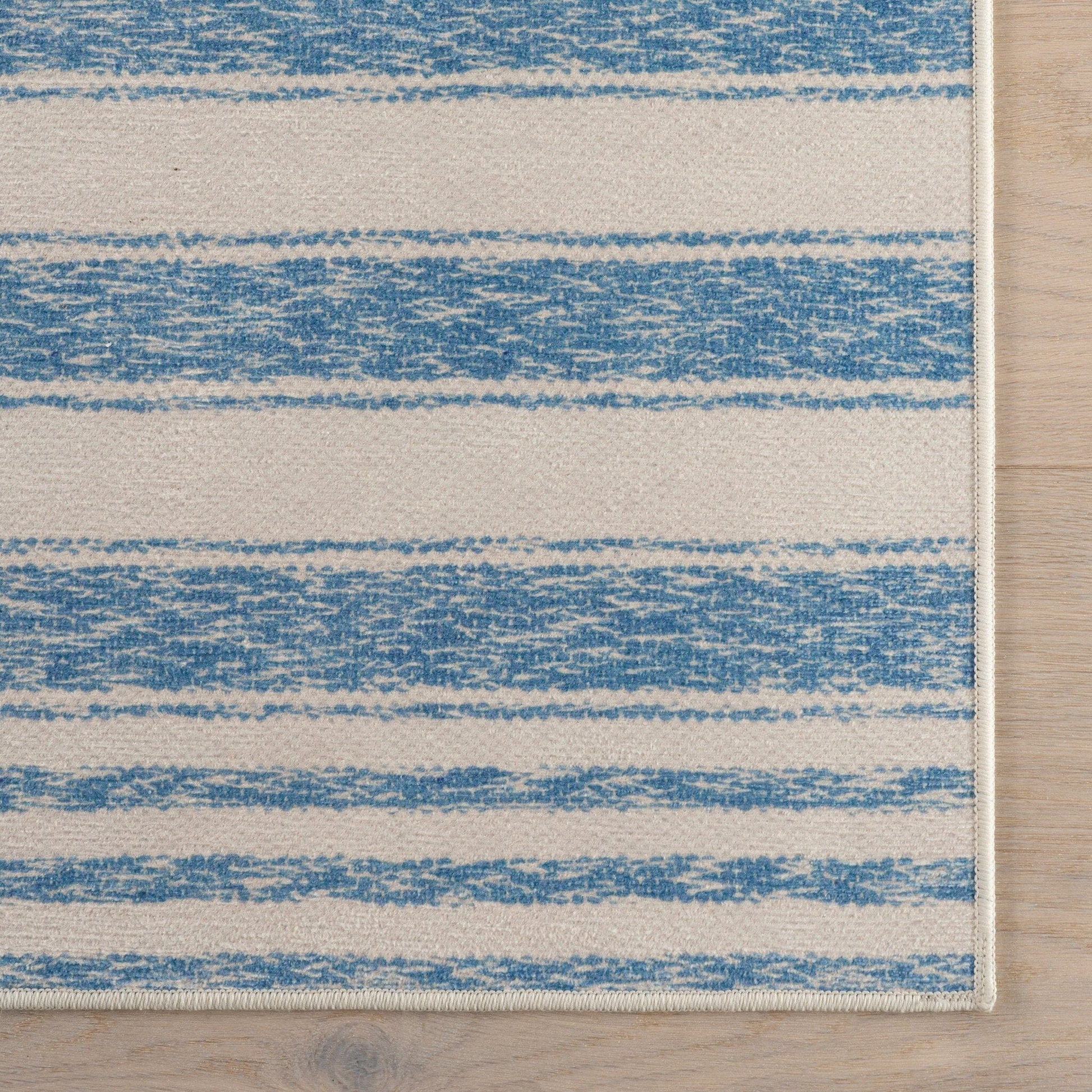 Vion Coastal Striped Machine Washable Rug - Blue Rugs 