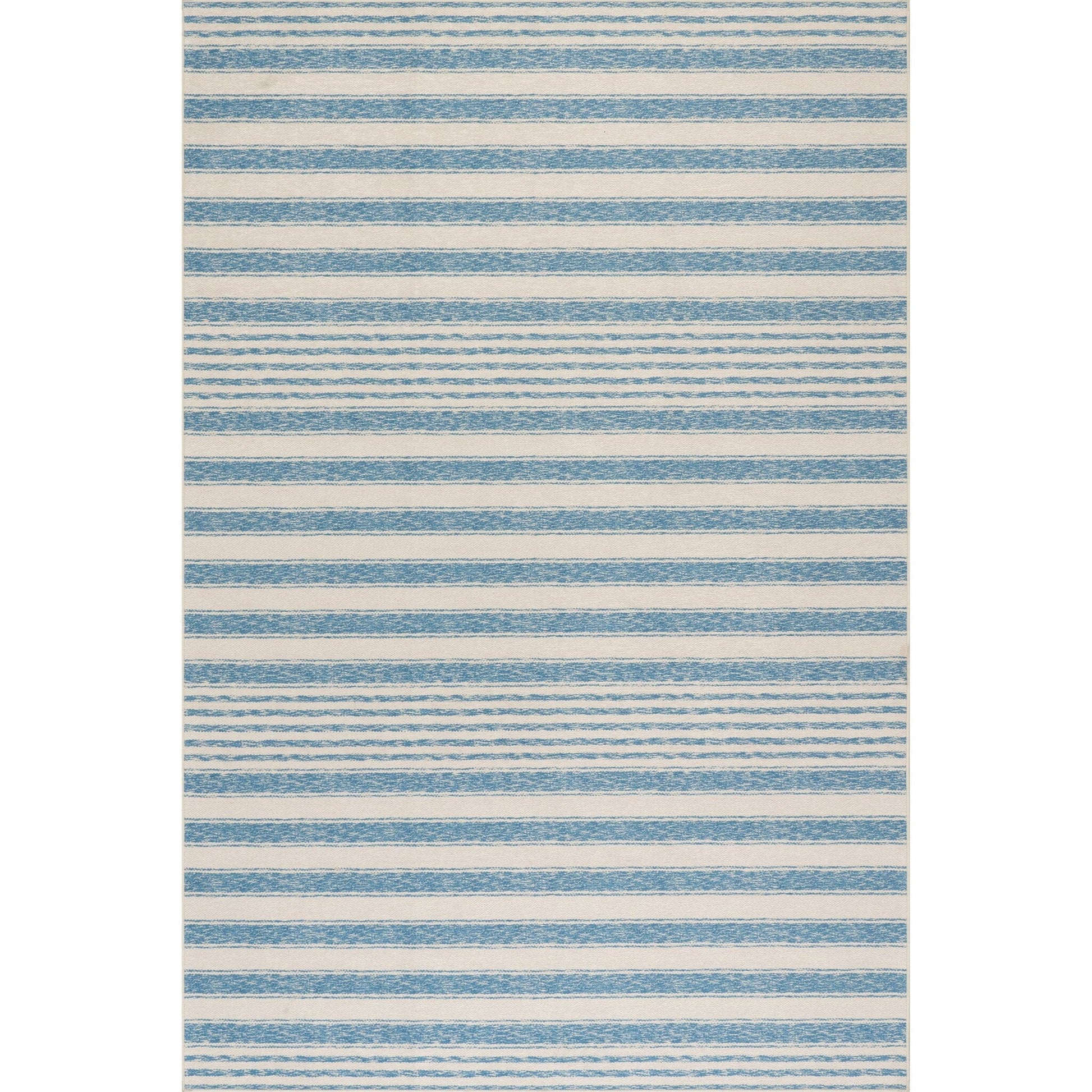 Vion Coastal Striped Machine Washable Rug - Blue Rugs 