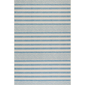 Vion Coastal Striped Machine Washable Rug - Blue Rugs 