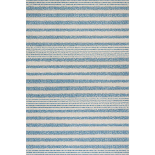Vion Coastal Striped Machine Washable Rug - Blue Rugs 