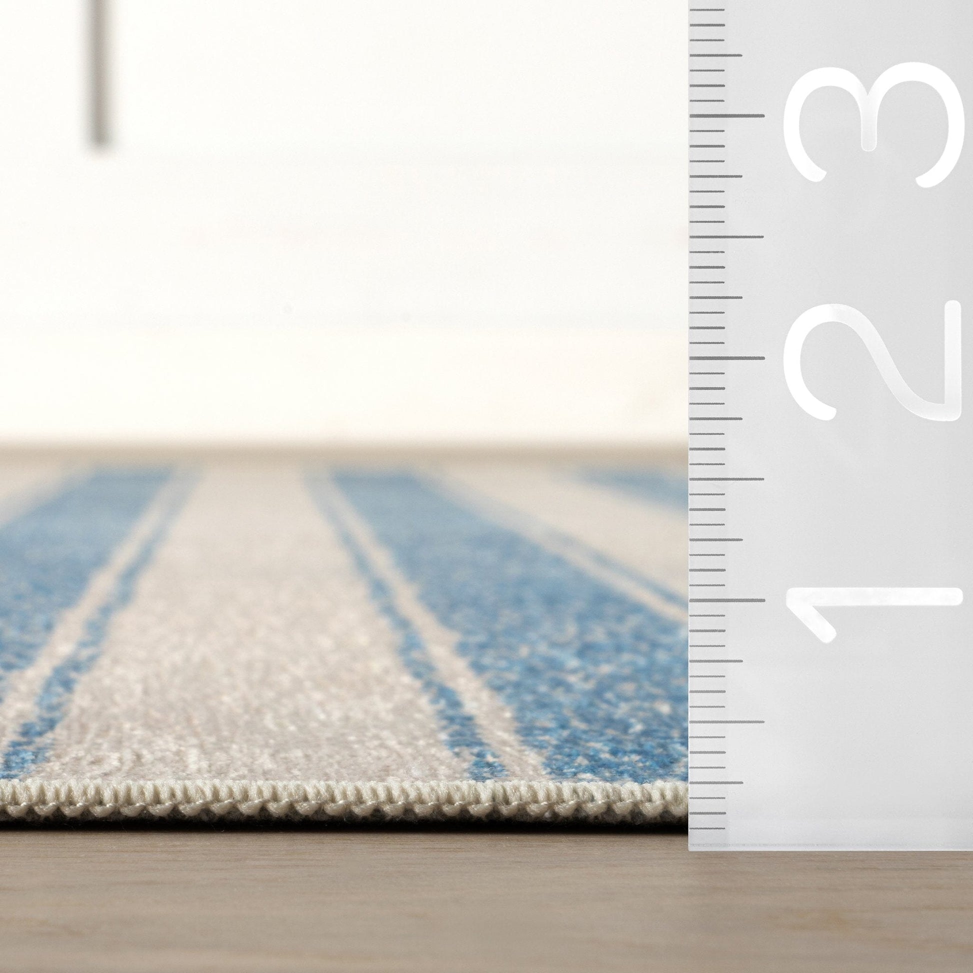 Vion Coastal Striped Machine Washable Rug - Blue Rugs 