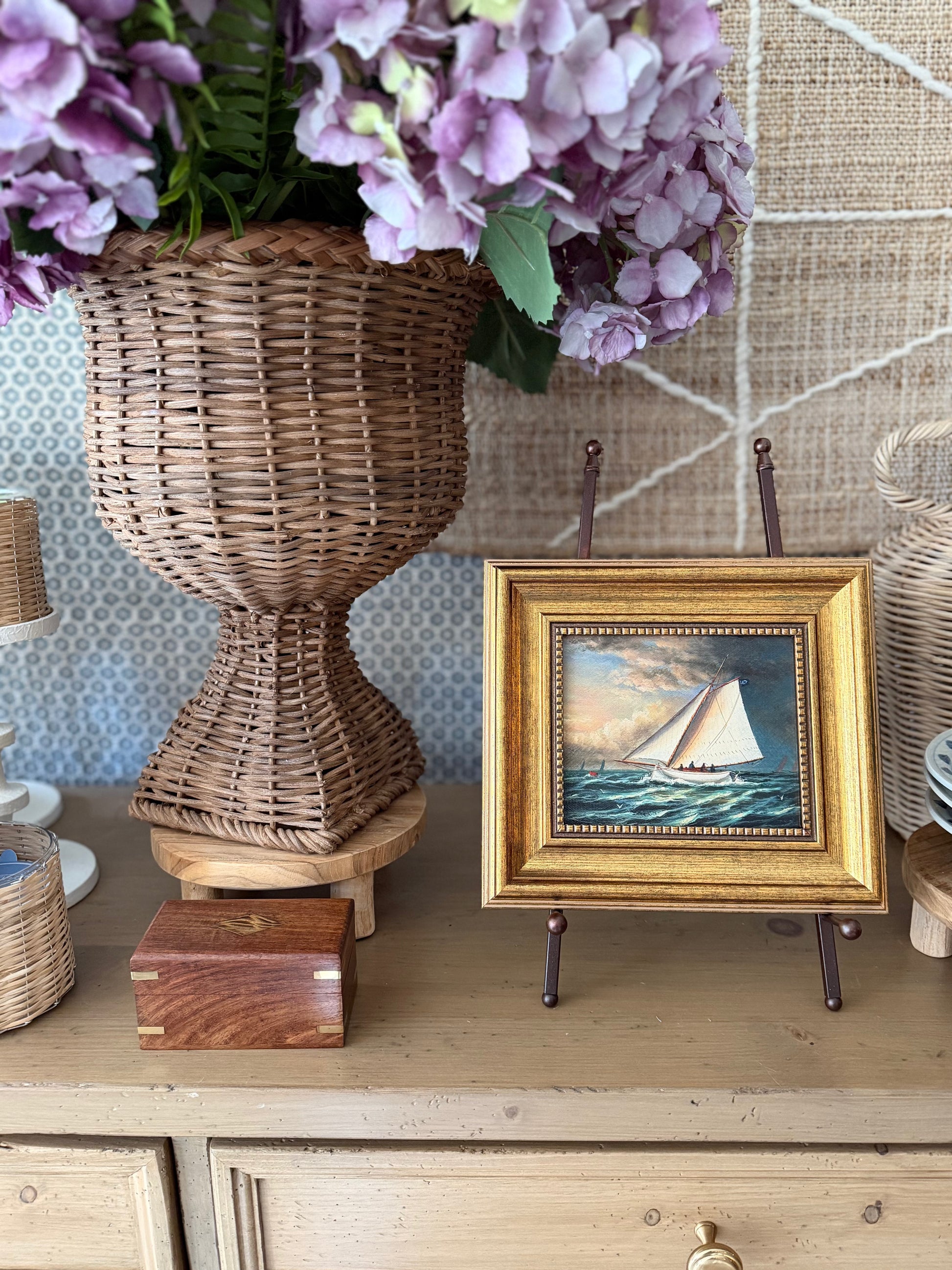 Wood Box with Brass Diamond Inlay - Small Home Accents 