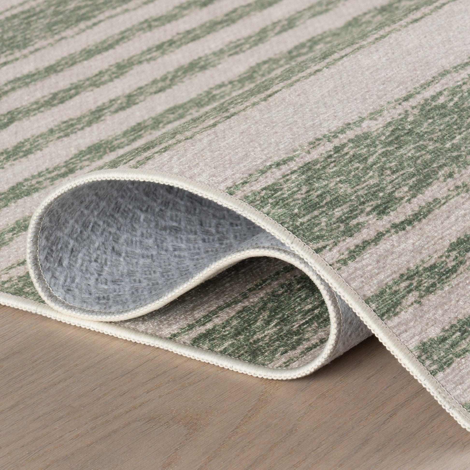 Xaren Coastal Striped Machine Washable Rug - Green Rugs 