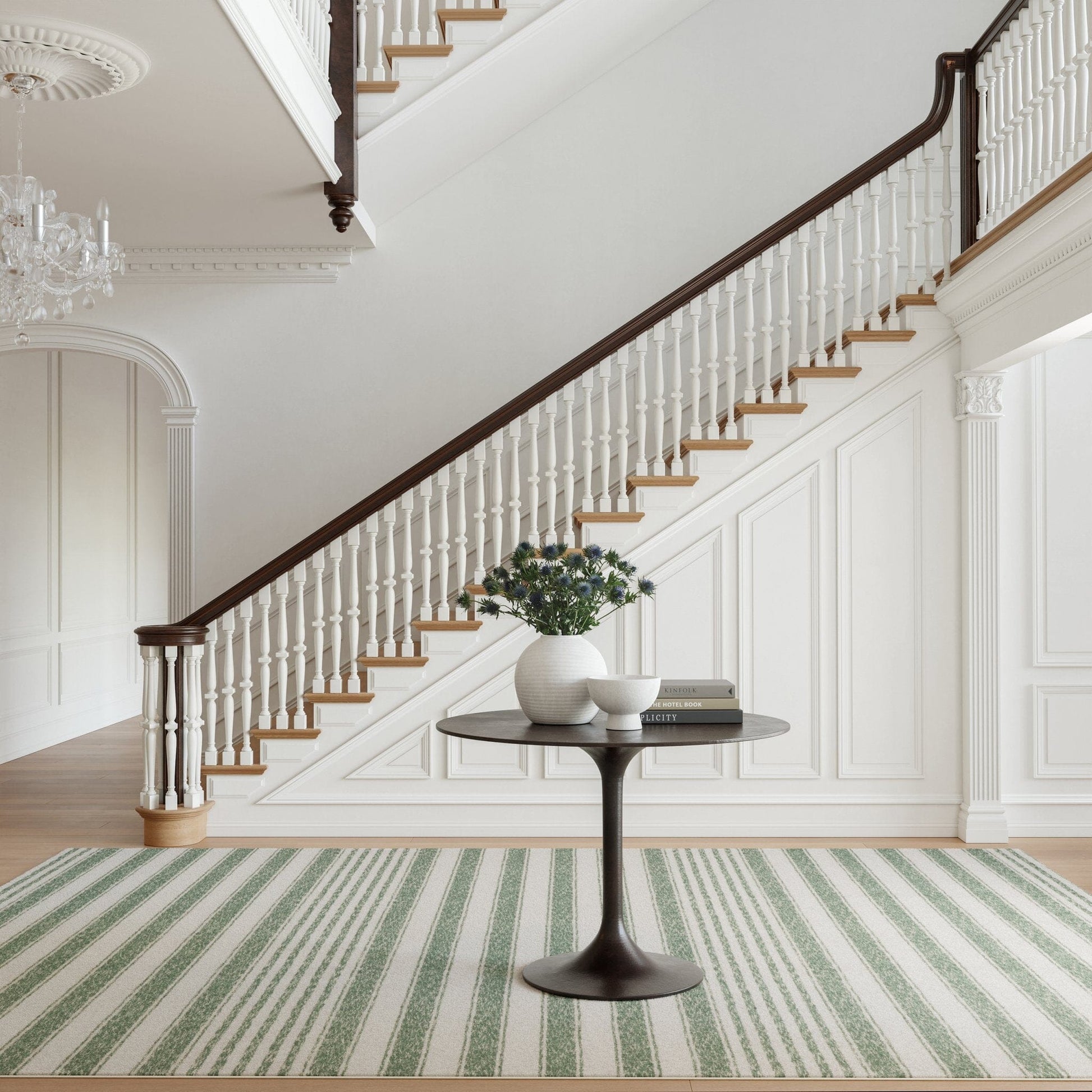 Xaren Coastal Striped Machine Washable Rug - Green Rugs 