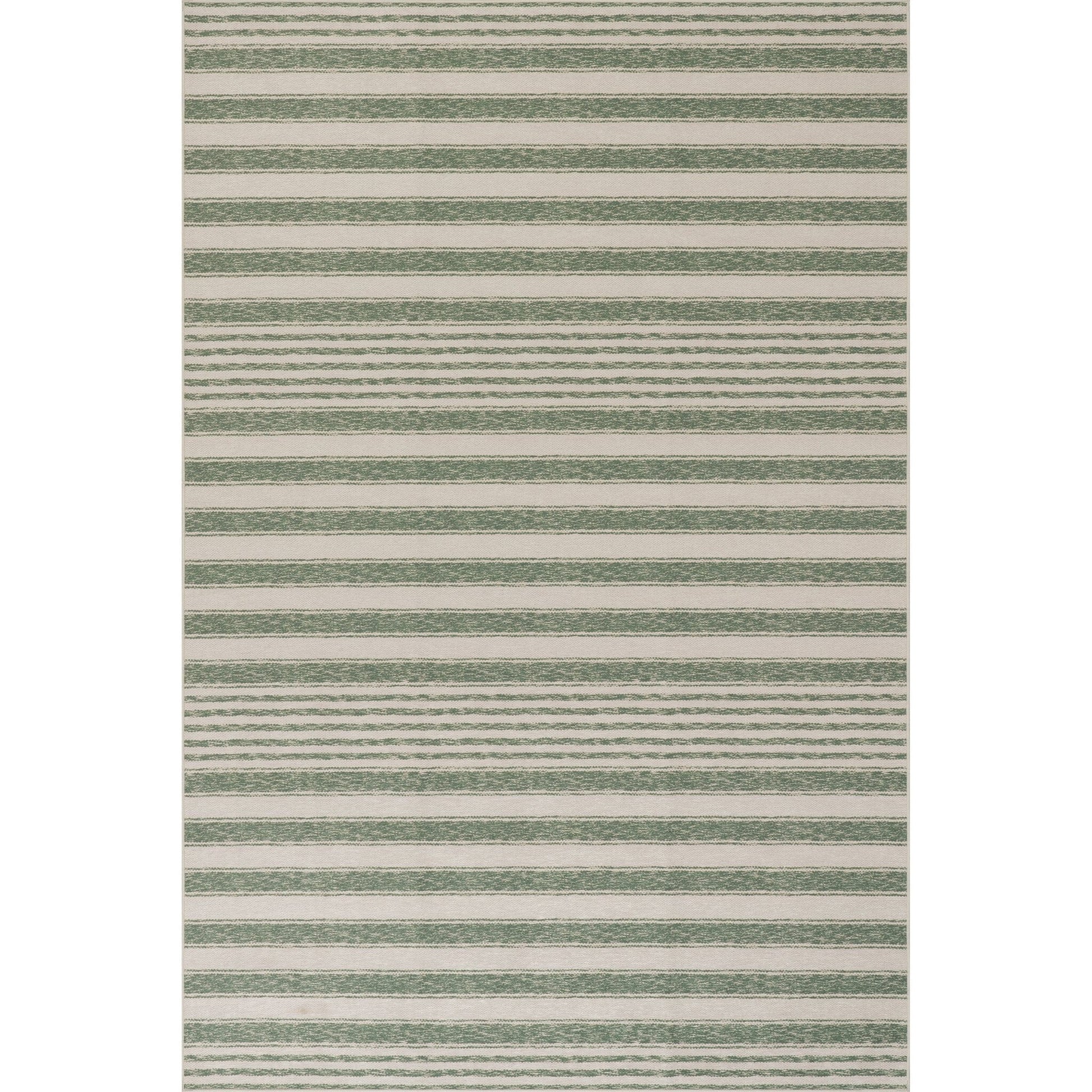 Xaren Coastal Striped Machine Washable Rug - Green Rugs 