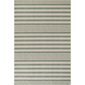 Xaren Coastal Striped Machine Washable Rug - Green Rugs 
