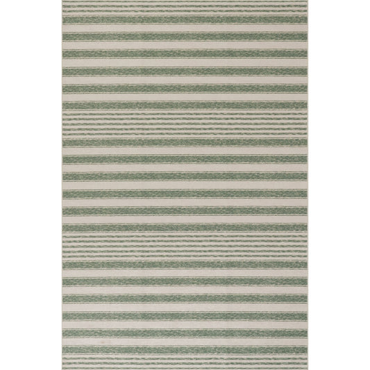 Xaren Coastal Striped Machine Washable Rug - Green Rugs 