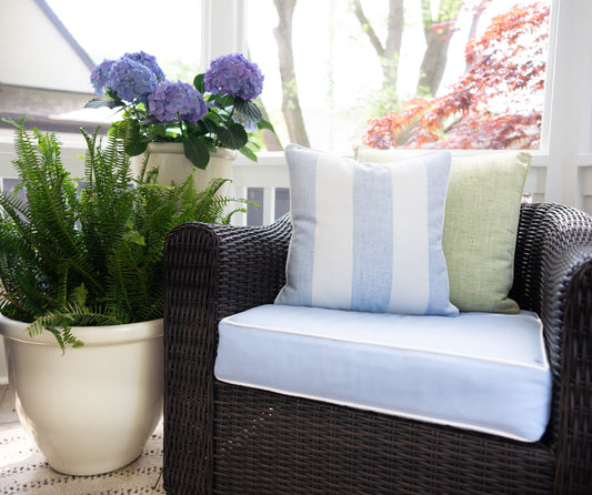Awning Stripe French Blue Indoor/Outdoor Pillow with Insert Pillows 