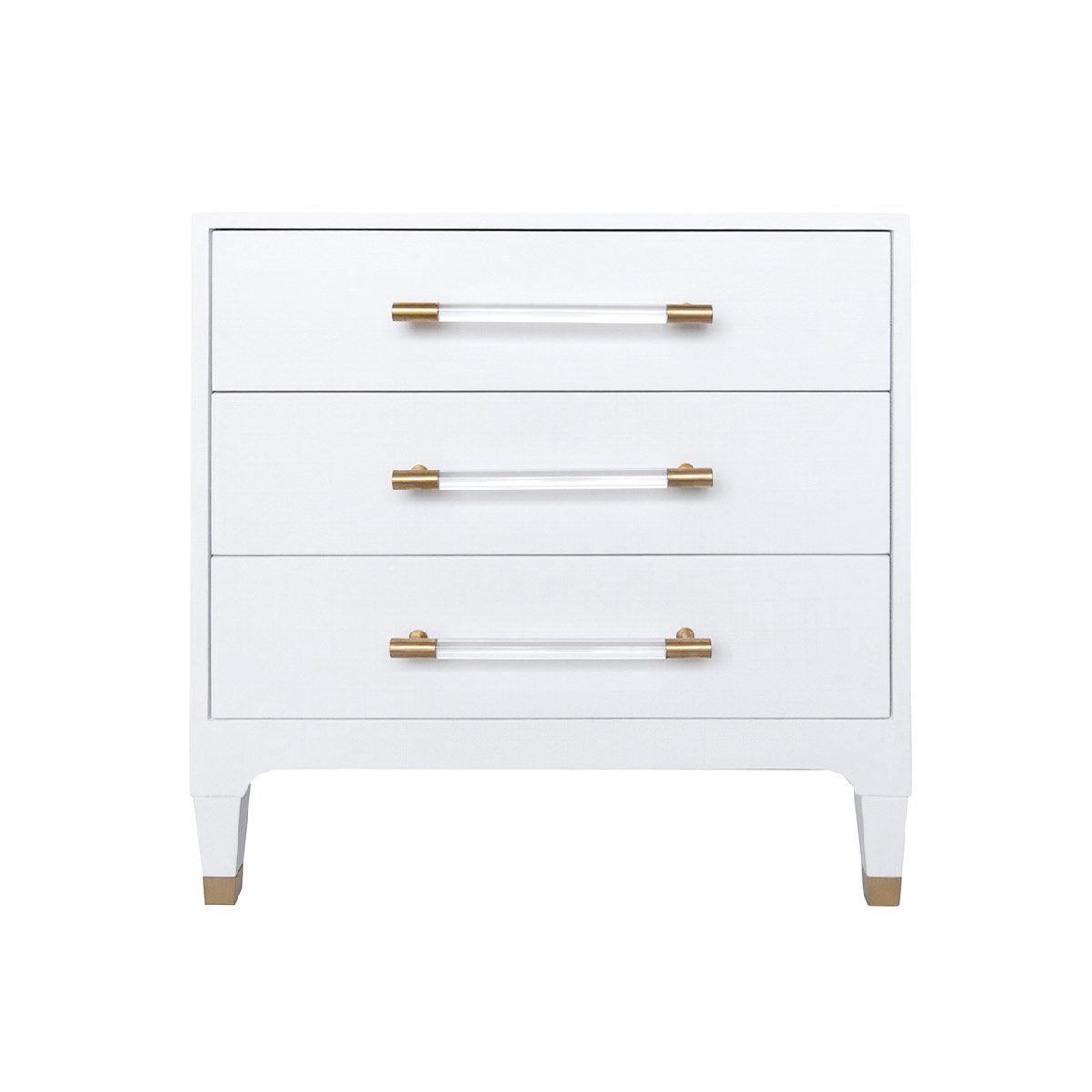 Bethany Dresser Lacquered White Linen. Front view. 