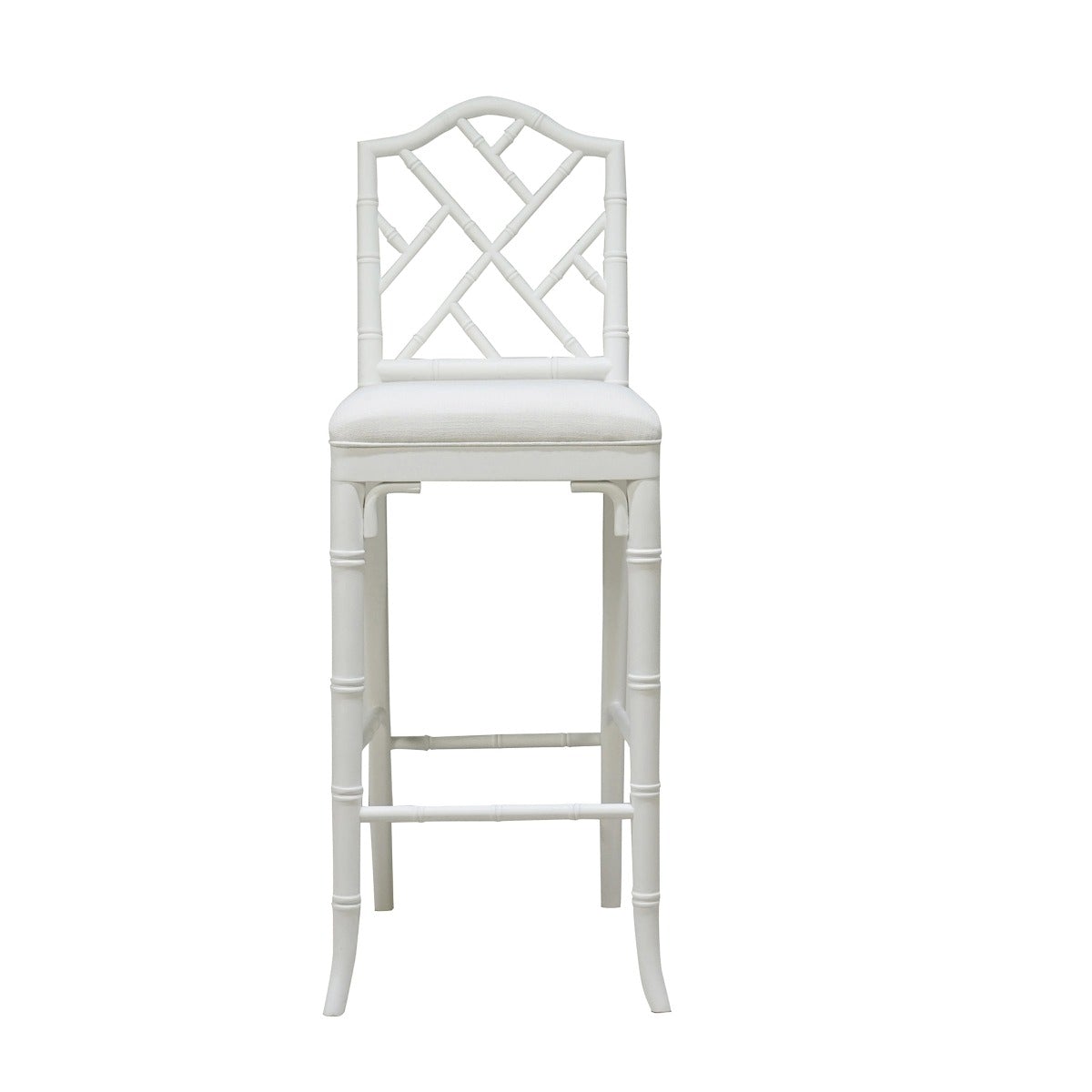 Chippendale Counter Stool Matte White Lacquer. Front view.