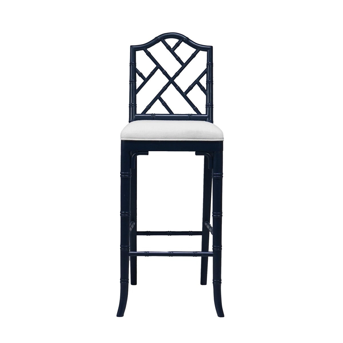 Chippendale Counter Stool Navy. Front view.