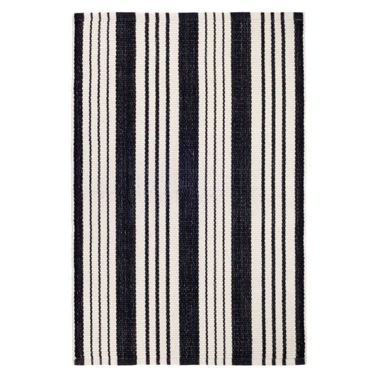 Birmingham Black Woven Cotton Rug. Top view.