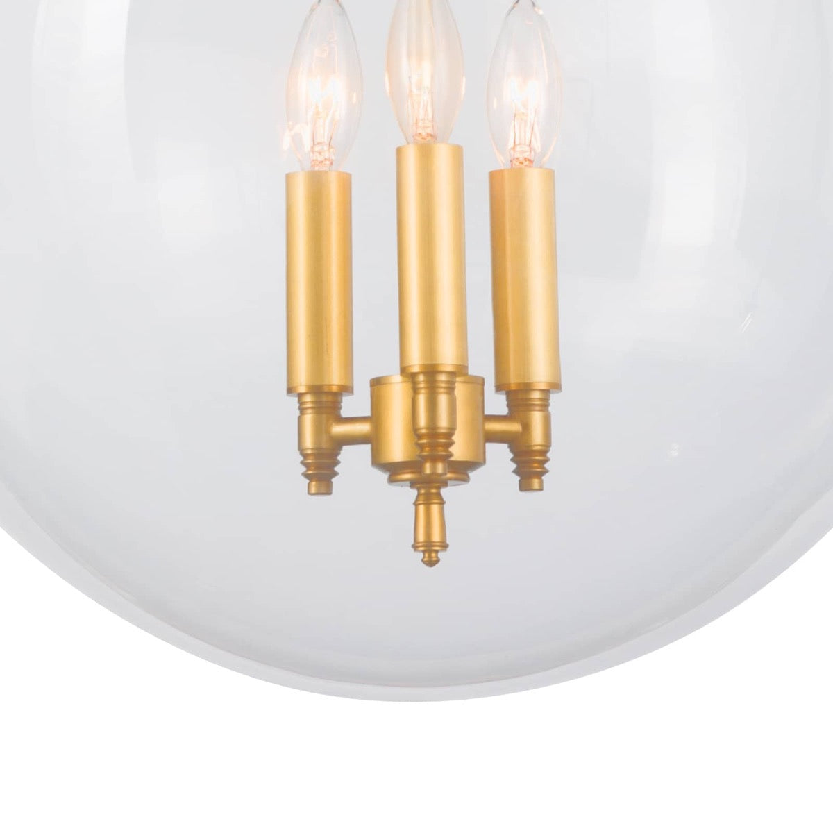 Globe Pendant bottom shade Natural Brass. Front view.