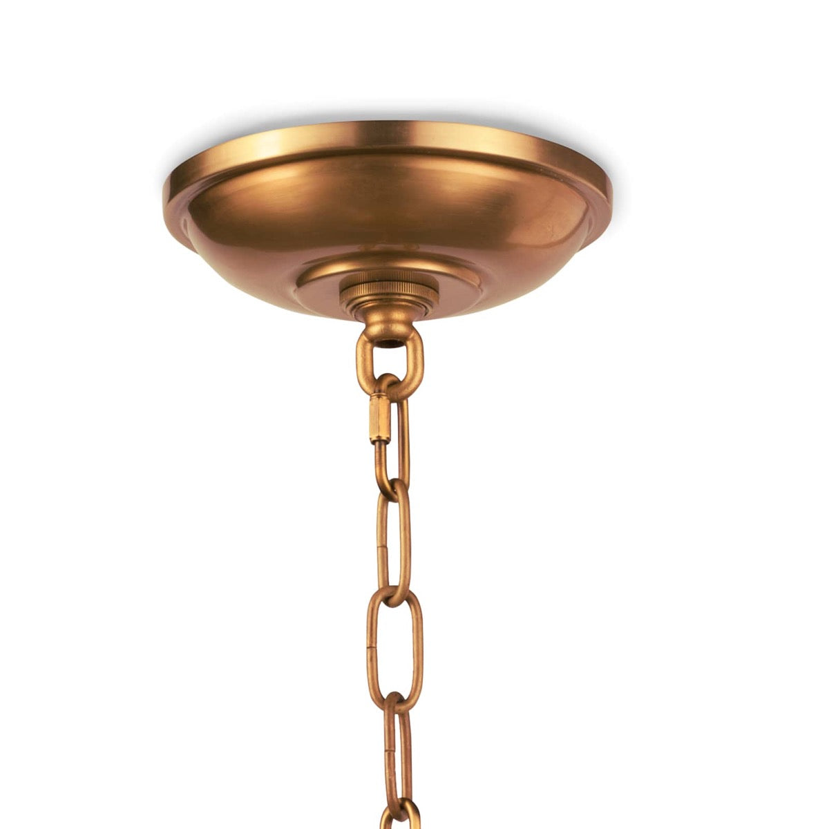 Globe Pendant mounting piece Natural Brass. Front view.