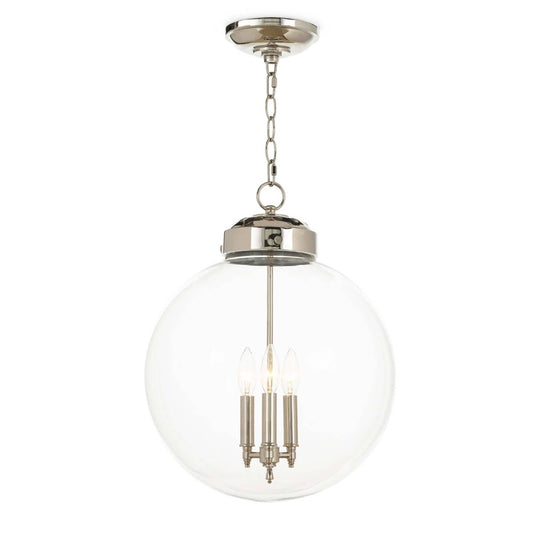 Globe Pendant Polished Nickel. Front view.